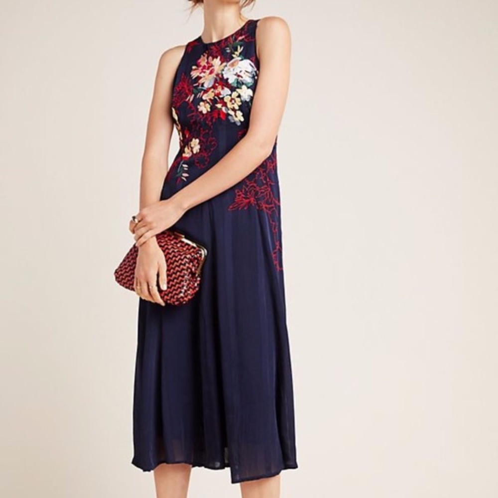 Anthropologie Tanzine Embroidered Midi Dress - Sz 0P